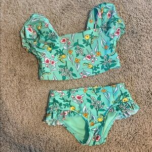 Cat & Jack Mint Green Floral Ruffle Two-Piece Swim Set